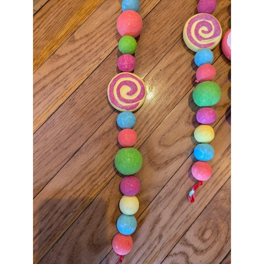 Lot of 5 Pastel Candy Lollipop Christmas Garland Decoration Glitter 6.5 ft x‎ 5